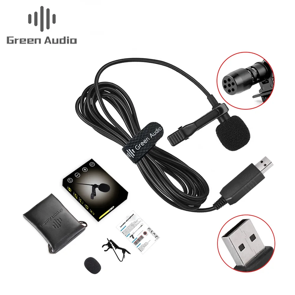 

GAM-U01 Custom noise reduction recording collar clip microphone USB Lavalier Lapel Microphone for studio recording, Black