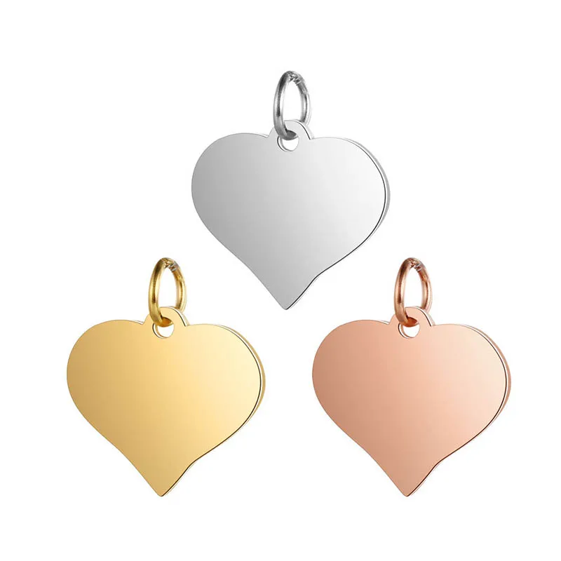 

High polished stainless steel heart charms for jewelry making 18k gold color custom engravable blank heart pendant for necklace