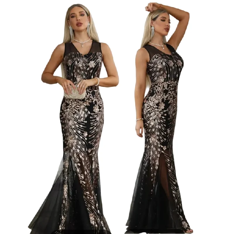 RY462 Luxury Gowns for Women Evening Dresses Sleeveless V-Neck Long Sequined Mermaid Party Dresses Women Formal Bridesmaid Dress