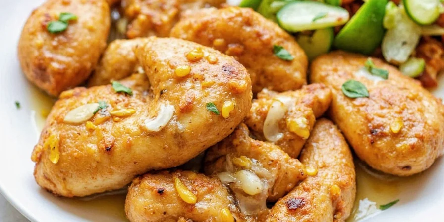 Freshly fried chicken pieces on a tray