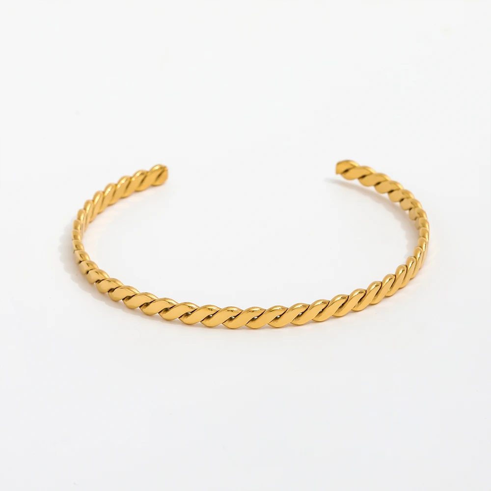 High End 18k PVD  Gold Plated Stainless Steel Knit Cuff Bracelet for Women Wholesale Jewelry