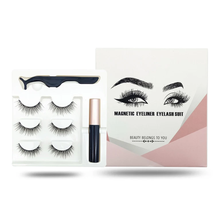 

Customized Natural Long Vegan 3D Eyelash Magnetic Faux Mink Lashes Private Label With Tweezers Glue, Natural black