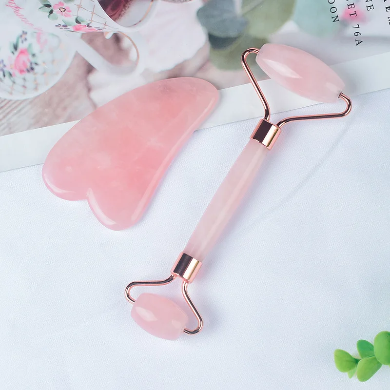 

Natural Anti Wrinkle Pink Rose Quartz Stone Guasha Jade Roller for Face Massage