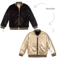 

Children Winter Clothing Black Gold Reversible Kids Fake Leather Fur Bomber Jacket