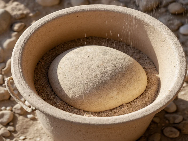 Natural stone smoothing in bucket with sand and water