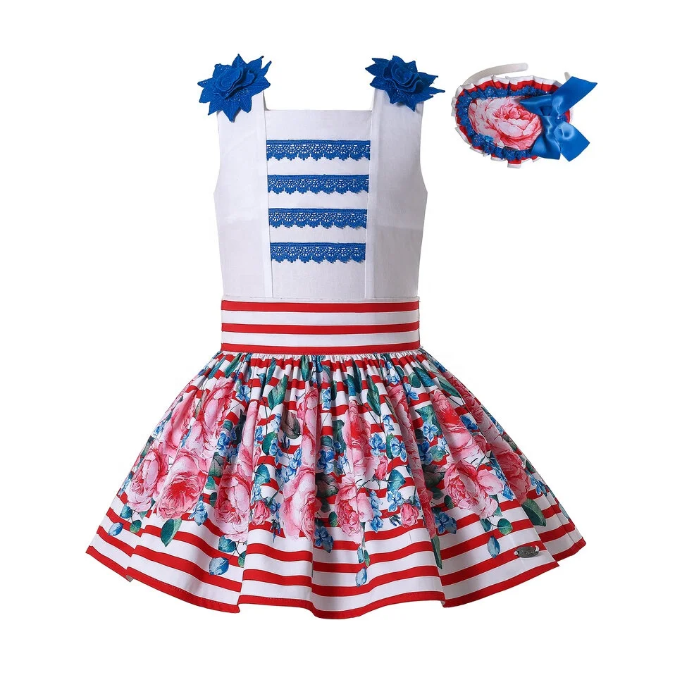 

Pettigirl Flower Girls Casual Striped Dresses Two Piece Sets Summer Clothes Size 3 4 5 6 8 10 12 Years Olds with Hairband