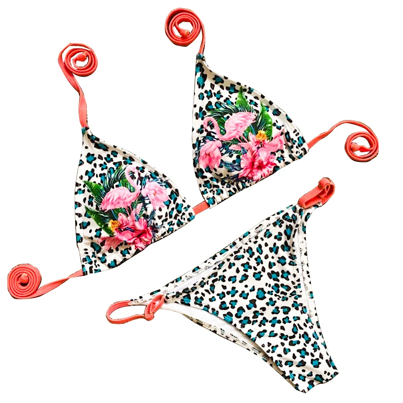 

DropShipping Bathing Suit 2020 Bikini Instagram Popular beachwear flamingo pattern swimwear, As picture shows