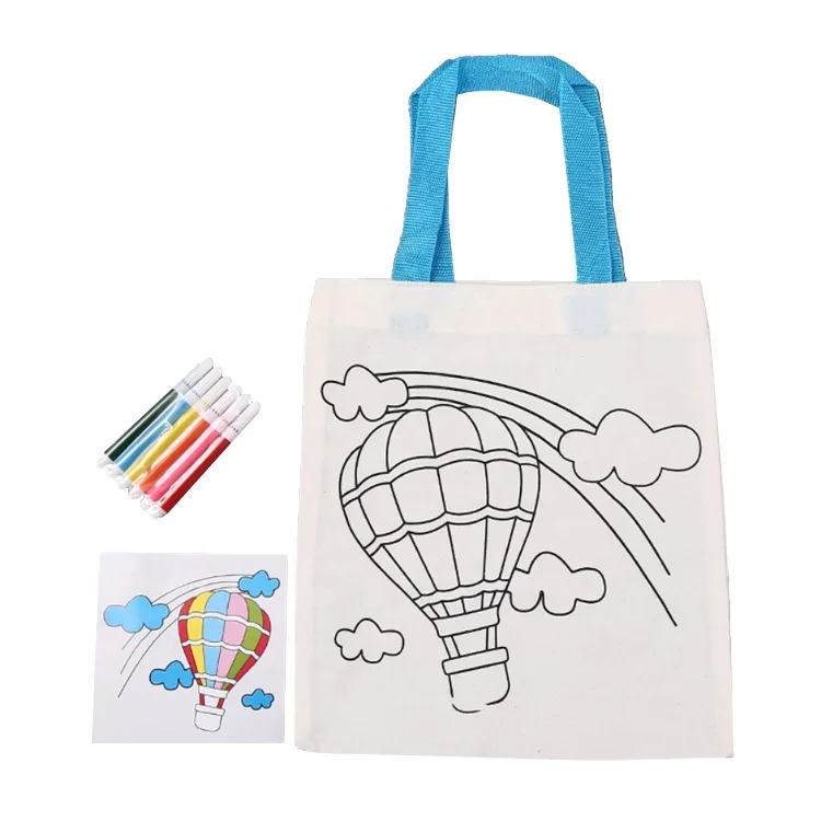 

Eco DIY Painting Art Doodle Kids Shopping Cotton Canvas Tote Bag, Customized
