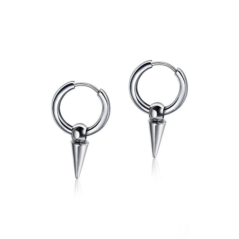 

EKE063 Wholesale Cheap Hot Popular Punk Trend Stainless Steel Hanging Mens Huggie Spikes Mini Hoop Earrings men