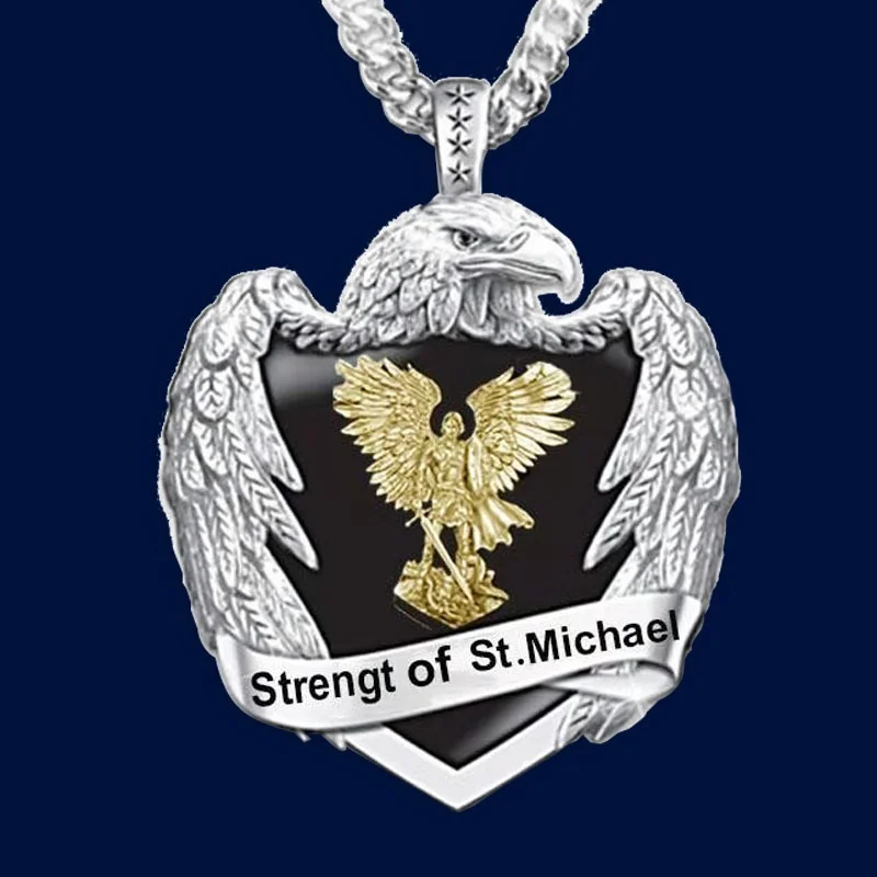 

Hip Hop Punk Men's Eagle Michael Archangel Pendant Religious Shield Cute Necklace