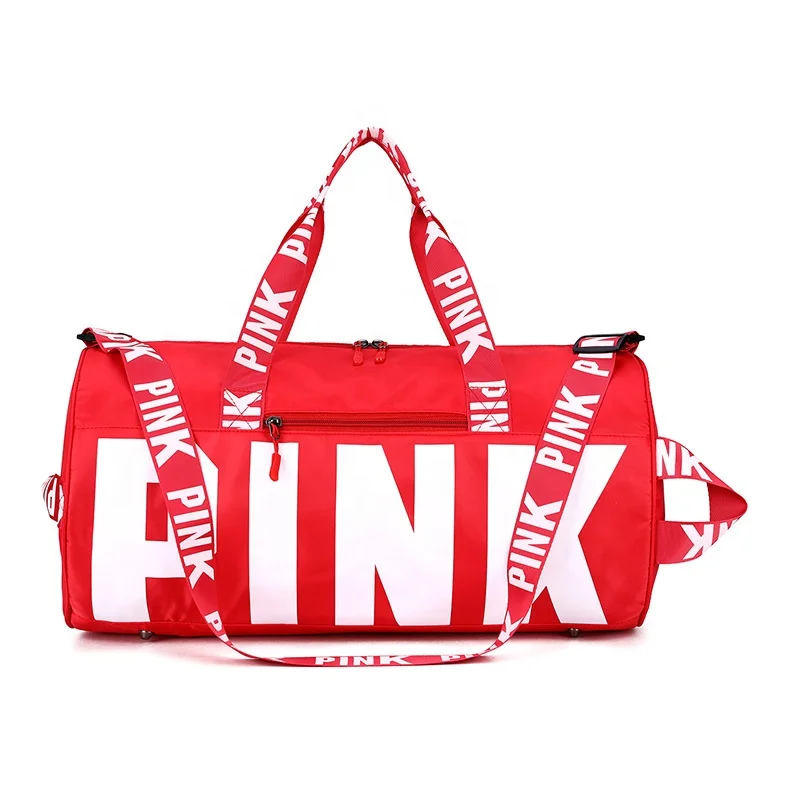 

Pink Logo High Quality Waterproof Travel Duffle Gym Tote Bag with Dry Wet Separation Shoe Compartment for Female Yoga Fitness, Optional
