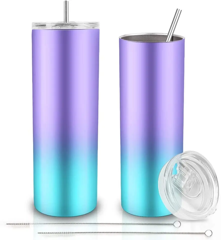 

20Oz Double Walled Stainless Steel Skinny Tumbler Botellas De Agua Custom Logo Reusable With Lid And Straw Tumblers, Customized colors acceptable