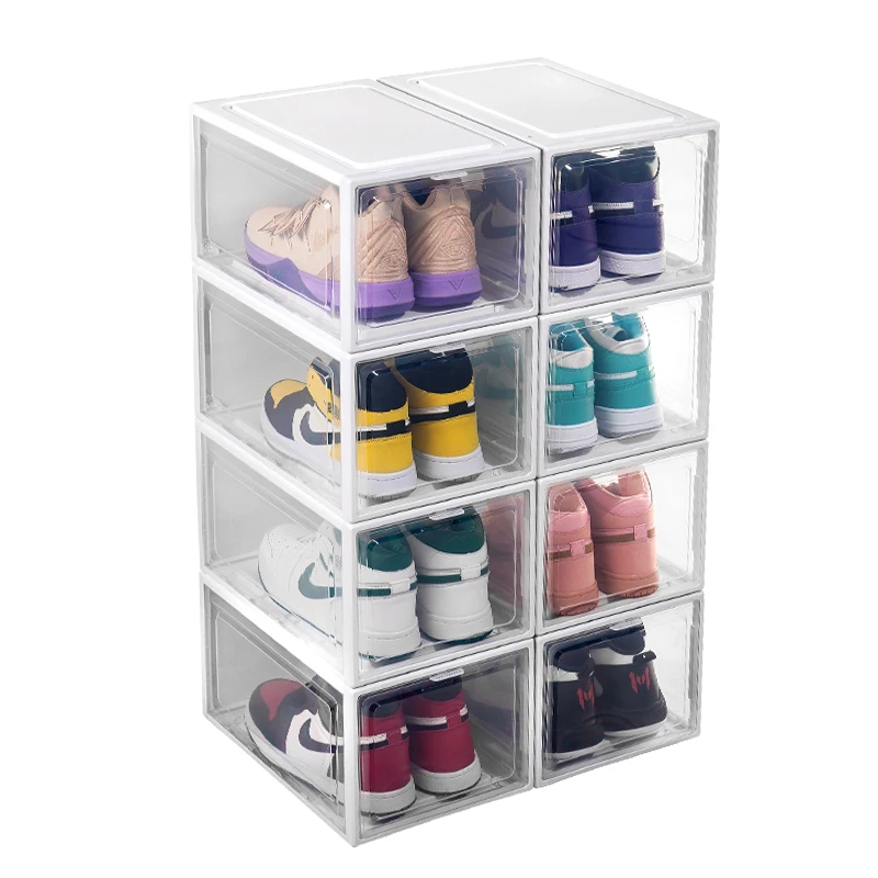 

Clear Magnetic Plastic Shoe Display Boxes Drop Front black Shoe Storage Box Acrylic Custom Giant Transparent Shoe Box Stackable, Customized color