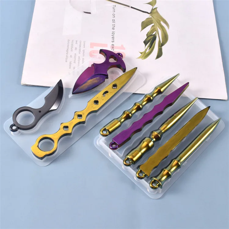 

Y1341 Knife Jewelry Pendant Mold Dagger Self Defense Keychain Mold for Resin, White