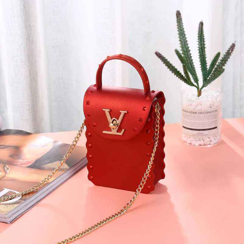 

2021 Fashion Mini Square Telephone Bags Women Handbags Luxury Crossbody Rivet PVC Jelly Rivet handbags for Women