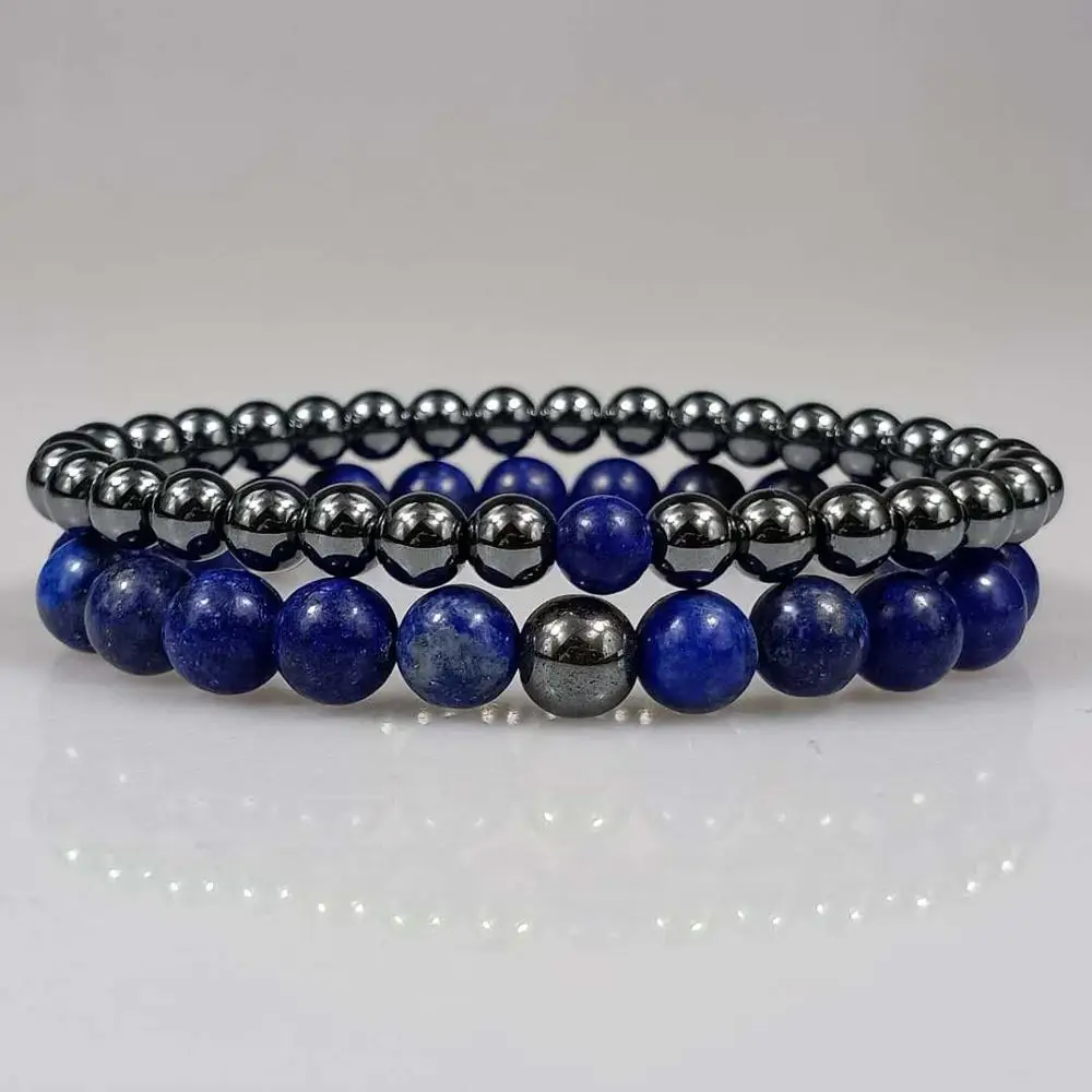 

2020 Fashion Jewelry High Quality Lapis Lazuli Bead Natural Stone 8MM Hematite magnetic Bead 6mm Bracelet Set