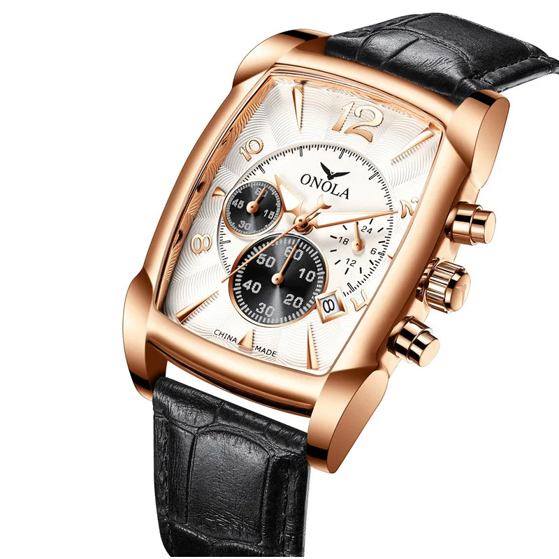 

Rose Gold Japanese Quartz Movement Top Leather Watch Band Chronograph Women Wrist Luxury Watch, Gold, silver