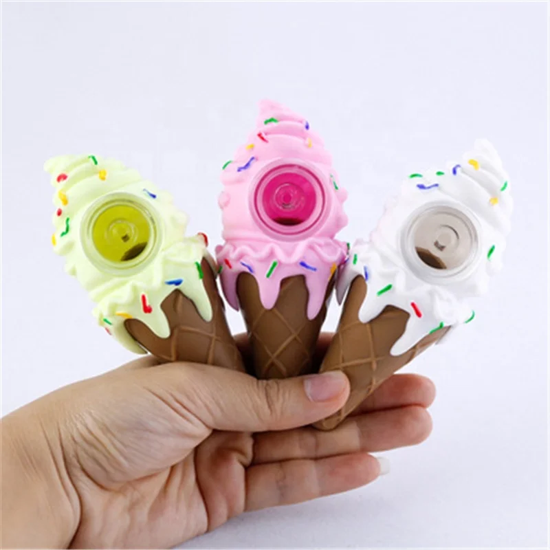 

Ice Cream Silicone Smoking Pipe, White/pink/yellow