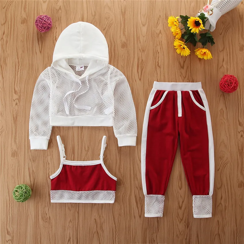 

2020 Toddler Kids Girls Clothes Set 3 Pieces Breathable Mesh Vest Pants Summer Causal Sports Clothing Outfit Set