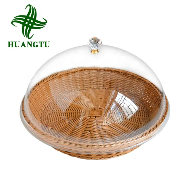 Customized Eco-friendly plastic rattan handicraft basket for bread fast food