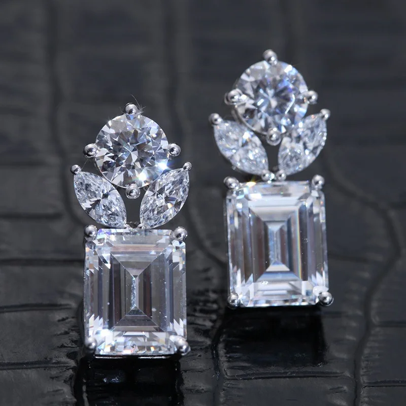 

Fresh Style Stud Earrings for Girls Shiny Crystal Cubic Zircon Fashion Women Earrings High Quality Silver Color Jewelry, Customized color