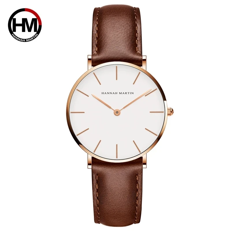 

Hannah Japan quartz movement brown leather white dial women waterproof watch