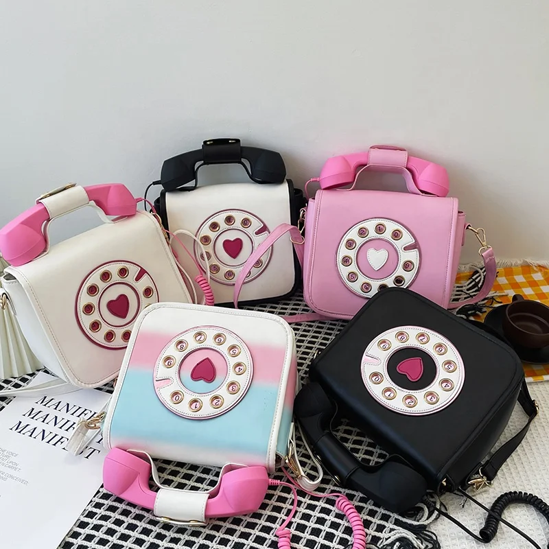 

Unique Purses Telephone Shape Ladies Cute Small Handbags Candy Color Fashion Woman Hand Bag, Black,white,pink,ect