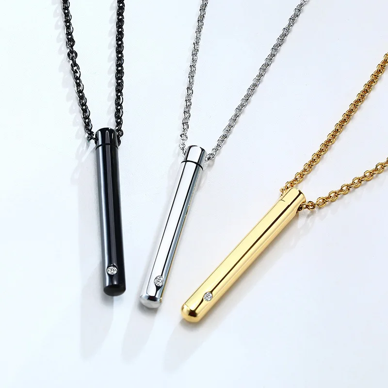 

Simple Clear Real Gold Plated Stainless Steel Cylinder Pendant Necklace Diamond Cylinder Pendant Necklace, Picture color