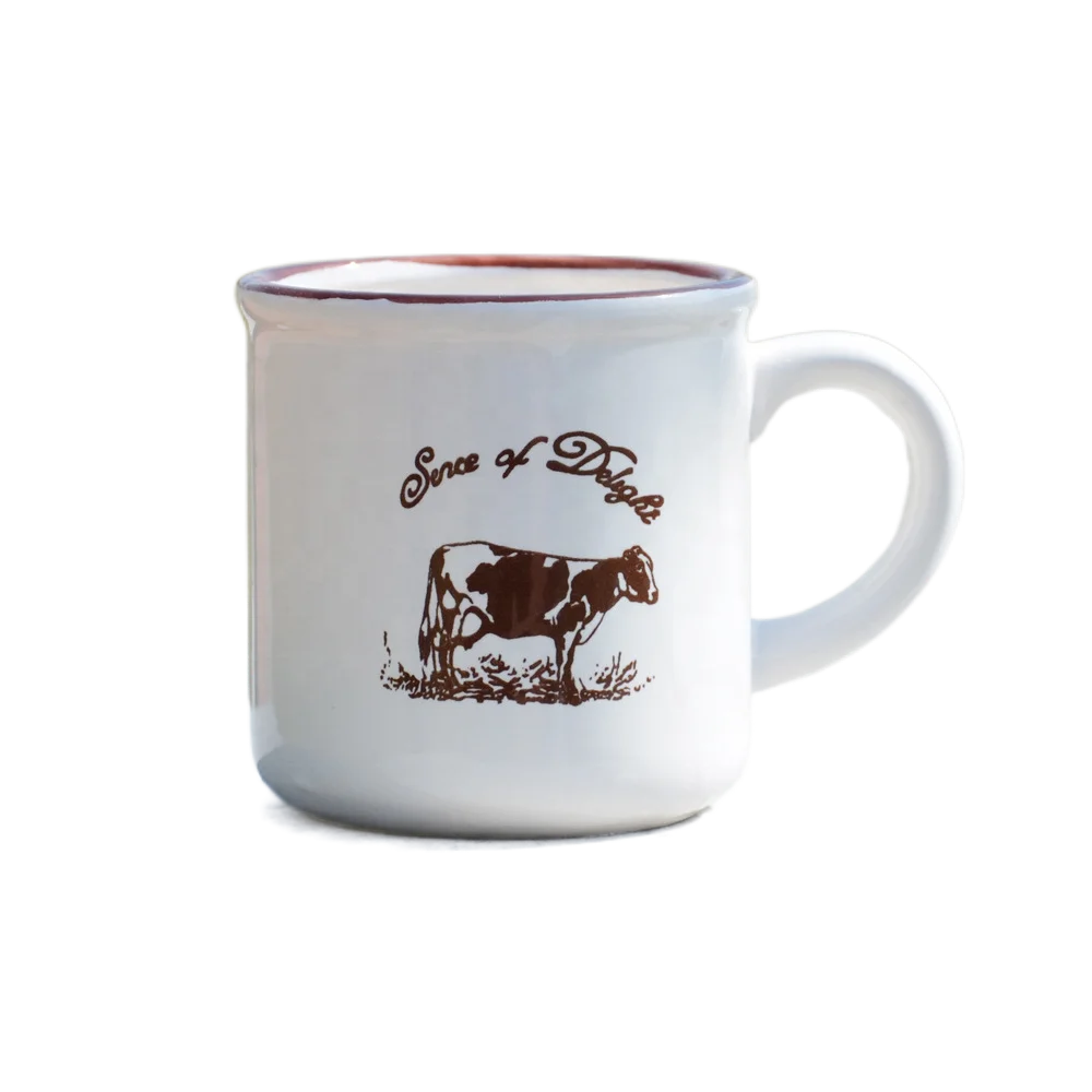 

Custom logo design baby like cartoon cow animal pattern 130 ml Mousse enamel ceramic milk water mug cup