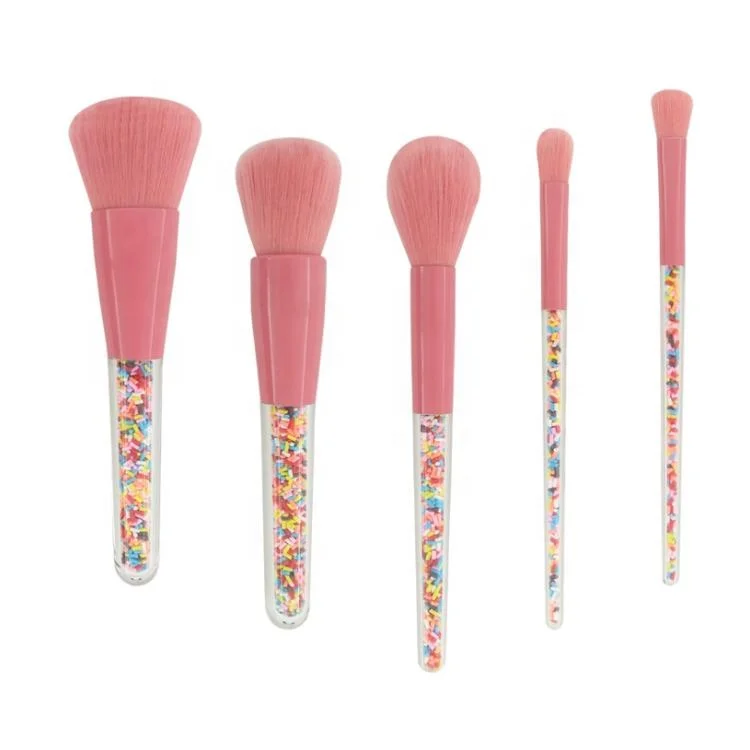 

Sialia Professional 5 Pcs Cosmetic Candy Handle Brushes Pink Synthetic Hair High Quality Lovely Makeup Brush Set Private Label, As picture or any pantone color