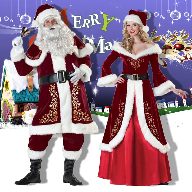 

2021 Christmas Costumes Santa Full set For Adults Christmas Clothes Cosplay Costume Luxury Suit With White Beard, Many