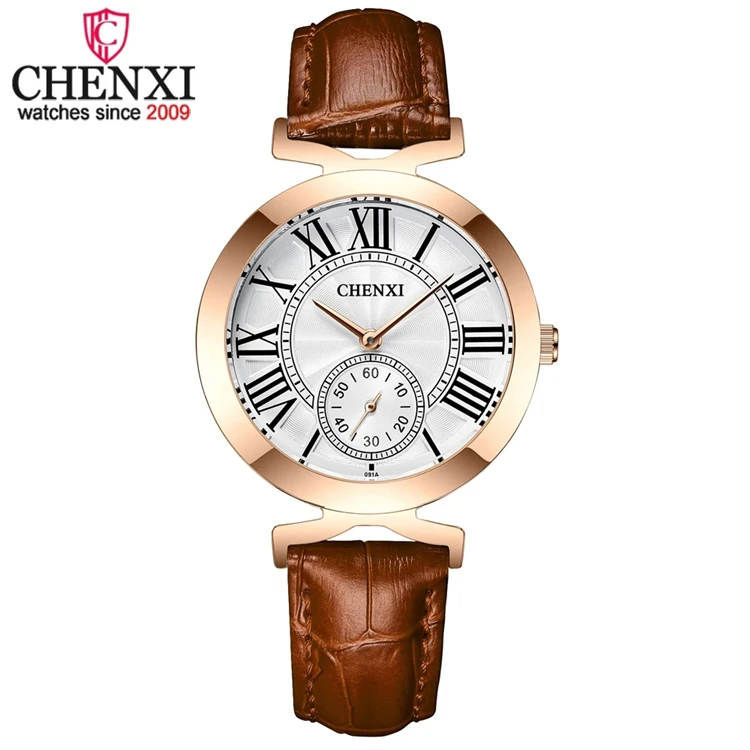 

CHENXI Luxury Leather Band Analog Quartz Wrist Watch Brand Roman Numeral Dial Waterproof Ladies Watch