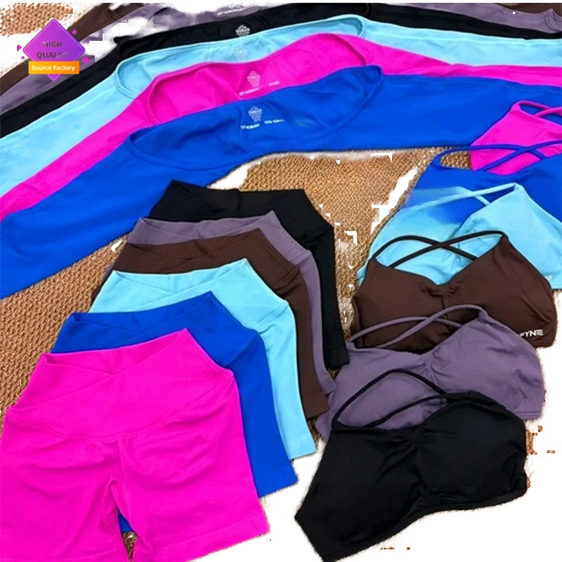 High-Waisted交叉肩with弹力Yoga Set