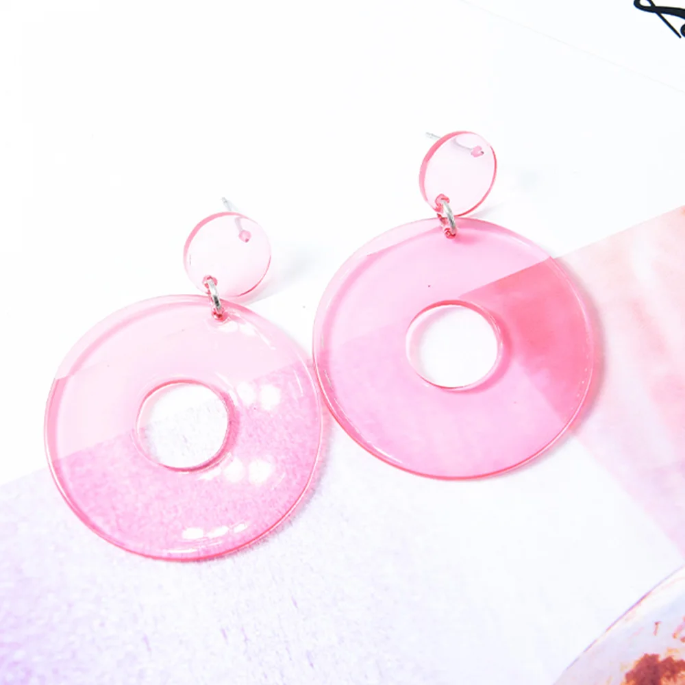 

Classic Women Girls Hoop Jewelry Simple Style Pink Cute Round Acrylic Board Dangle Earrings