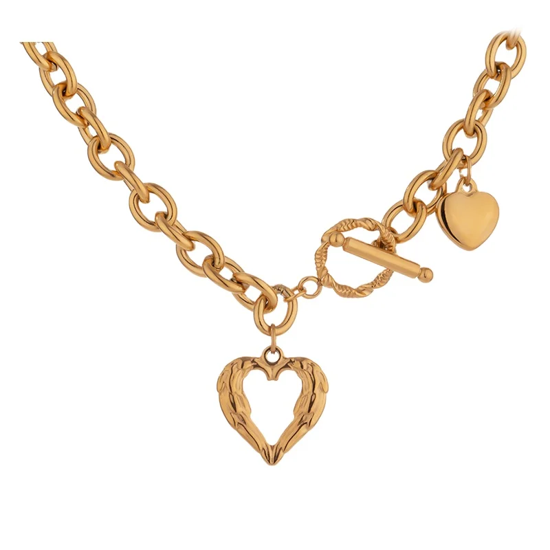 

JINYOU 1512 Statement Women Gold Plated Jewelry Stainless Steel Necklace Romantic Heart Pendant Necklace Women