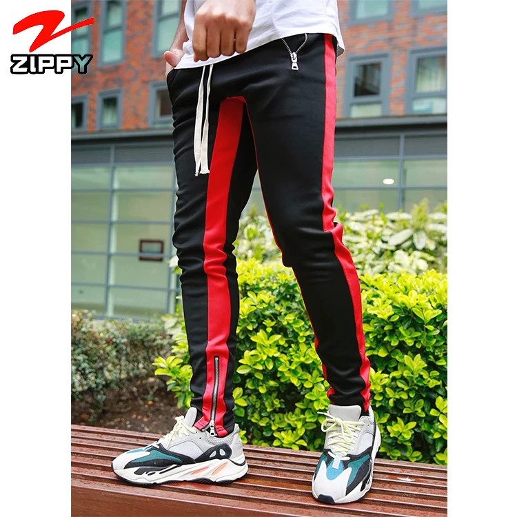 

Custom drawstring waist side stripe skinny slim fit mens full zip track pants jogger stacked joggers pants with side pockets men, Custom color