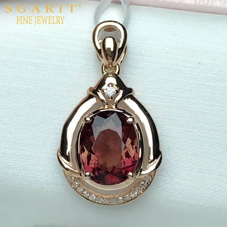 

SGARIT wholesale newest women statement jewelry for necklace making 1.8ct natural tourmaline pendant 18k gold