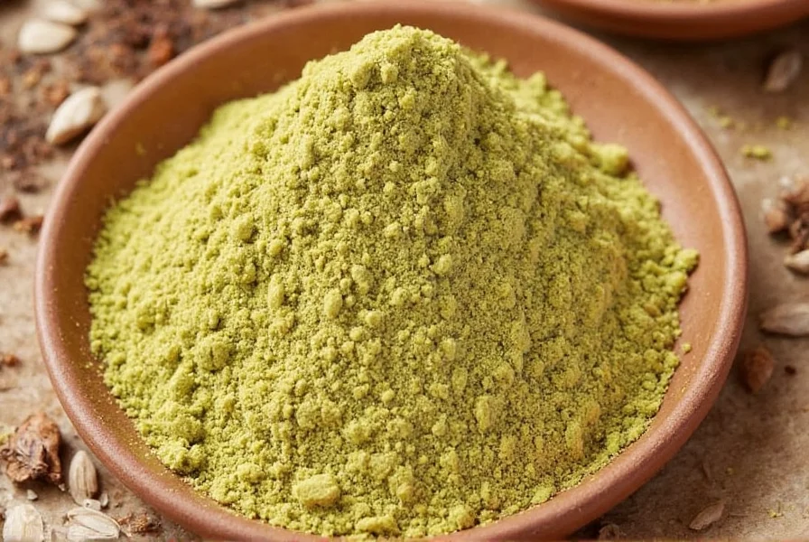 Close-up of India Bazaar coriander powder in a spice jar with measuring spoon