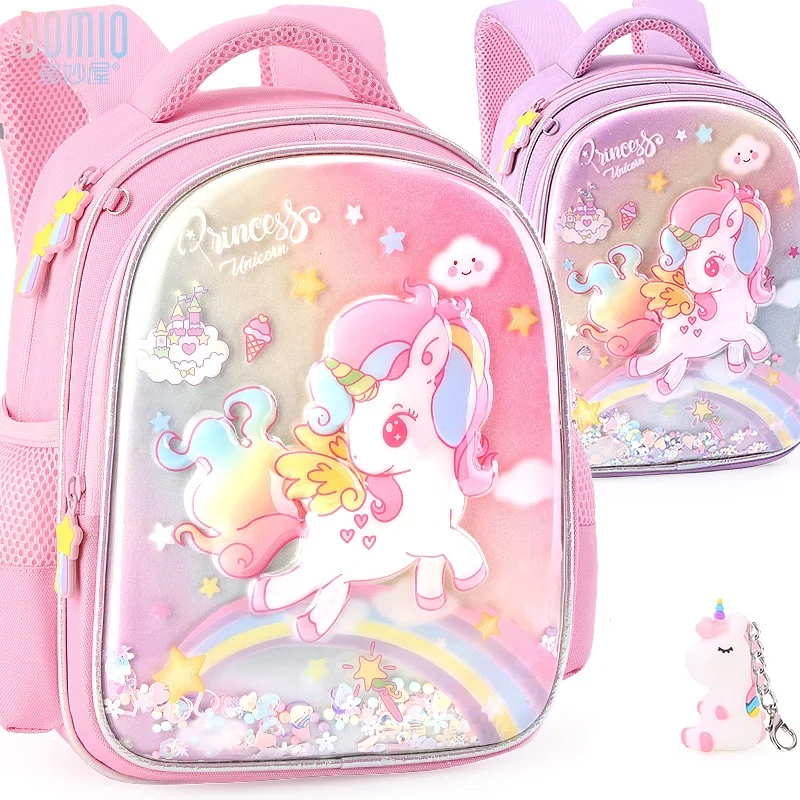 

Plush cute unicorn backpack school girls kindergarten for kids cartoon small rainbow color children baby bags