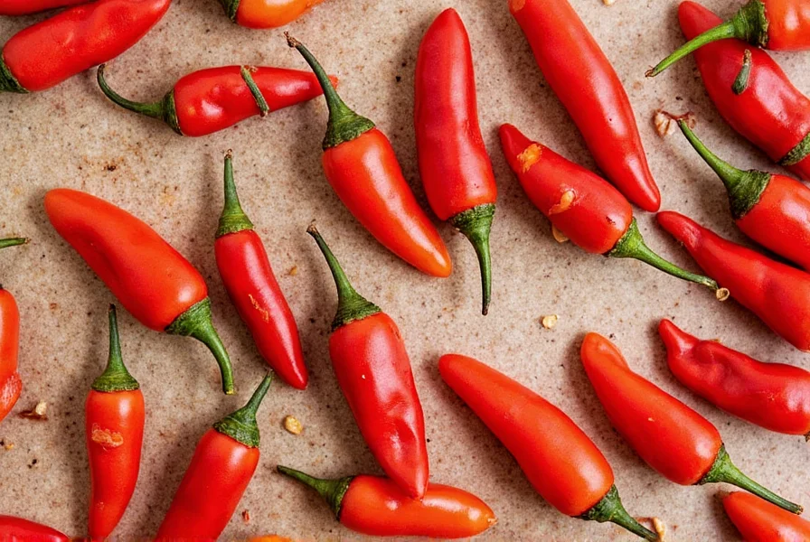 Assorted ripe serrano peppers in vibrant colors