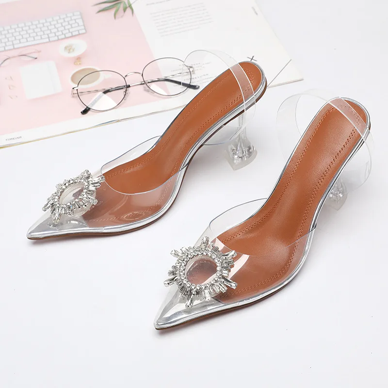 

New Fashion Sun Flower Pvc Transparent Sexy Shoes Wedding Women High Heel Sandals