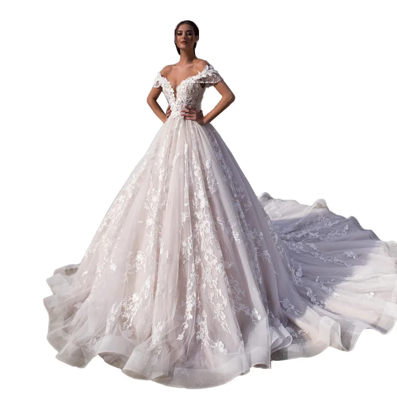 

2021 Fashion V Neck Luxury Bride Ball Gown vestidos de novia Wedding Dress Women Bridal Gowns Prom Wedding Dresses, White