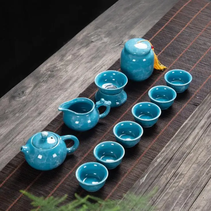 

Chinese brand new stylish Stone Pattern ceramic tea pot set with tea cups pack in luxury suitcase, Red, dark green, blue