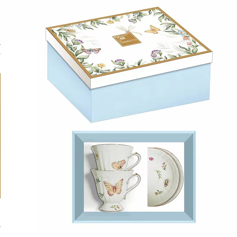 

QIAN HU Fine Porcelain Queen British Ceramic Coffee Tea Cup and Saucer Set Gift Box, White+flower