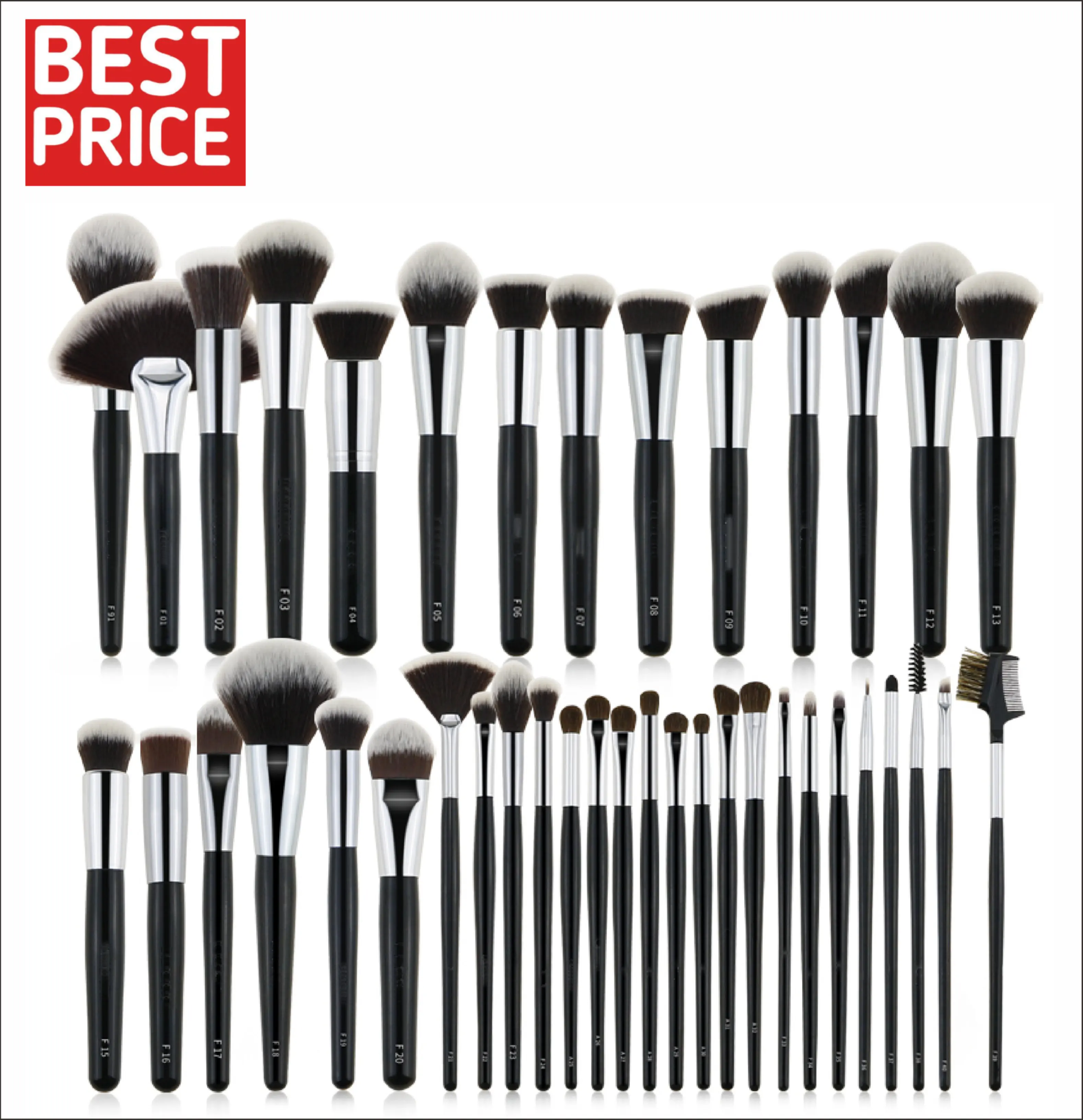 

40pcs Black Luxury Makeup Brush Set Kit Wholesale Wood Handle Private Label foundation Cosmetic makeup brushes