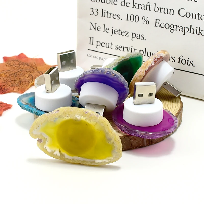 Wholesale Natural Healing Stones Gemstone Lamp Creative USB Crystal Agate Jade Night Light