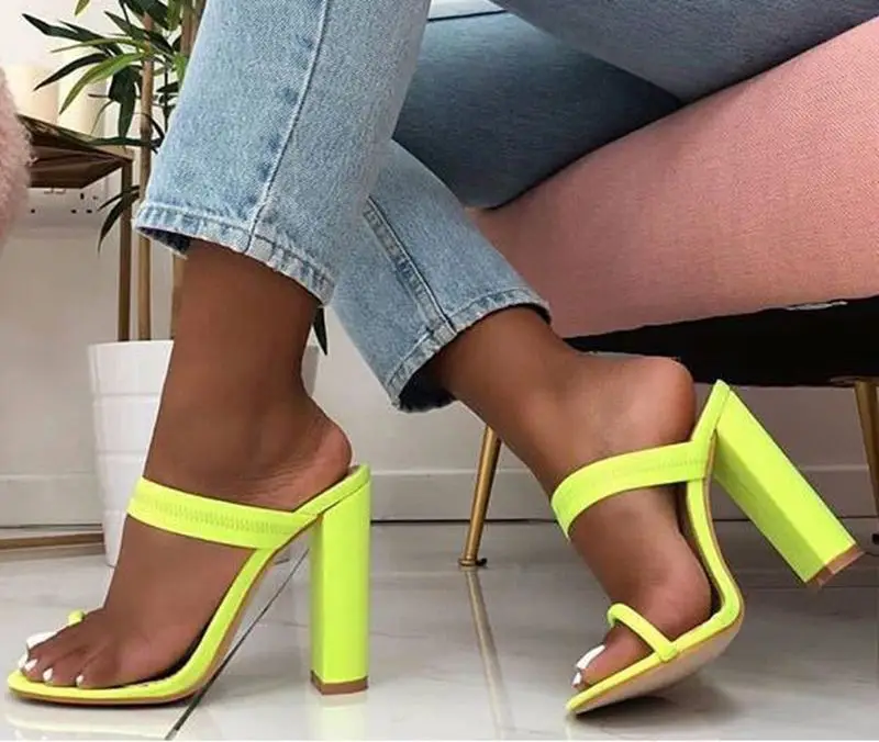 

42 Women Transparent High Heel Summer Slippers Ladies Fashion Flip Flops Square Heels Female Shoes Plus Size Candy Color Slides