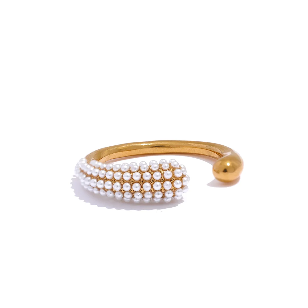 JINYOU 383 Elegant Imitation Pearls Golden Stainless Steel Open Fashion Ring for Women Exquisite Chic Finger Jewelry Bijoux