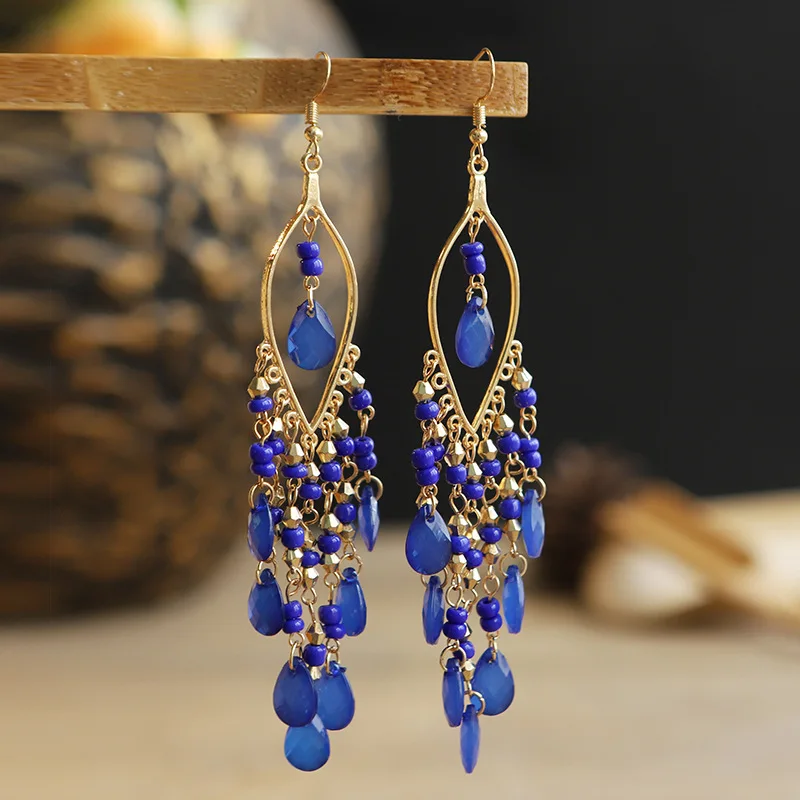 

2021 Fashion Luxury Bohemian long tassel Beach Women Earring Jewelry