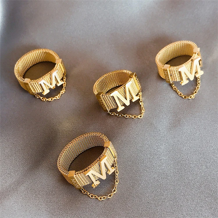 

Hot Fashion Letter M Gold Jewelry Women Fashion Rings Hip Hop Statement Letter Ring